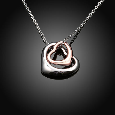 Double Heart Necklace in 18K Rose Gold Plated