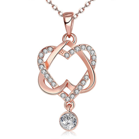 Crystal Double Heart Necklace in 18K Rose Gold Plated