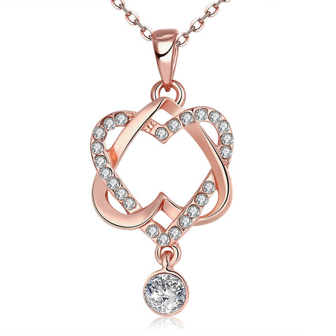 Intertwined Heart Necklace in 18K Rose Gold Plated  Crystals