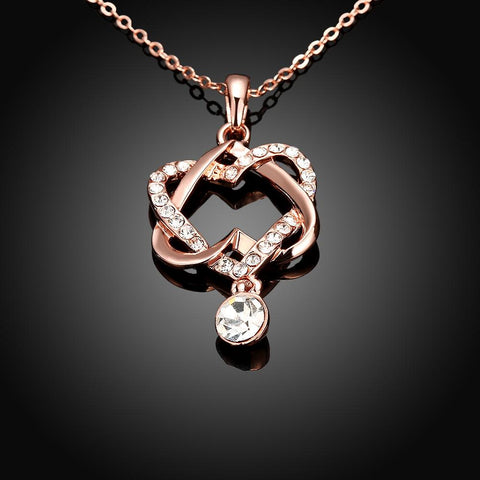 Crystal Double Heart Necklace in 18K Rose Gold Plated