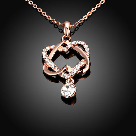 Intertwined Heart Necklace in 18K Rose Gold Plated  Crystals