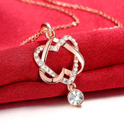 Intertwined Heart Necklace in 18K Rose Gold Plated  Crystals