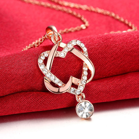 Intertwined Heart Necklace in 18K Rose Gold Plated  Crystals