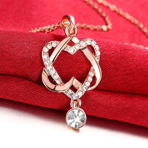 Crystal Double Heart Necklace in 18K Rose Gold Plated