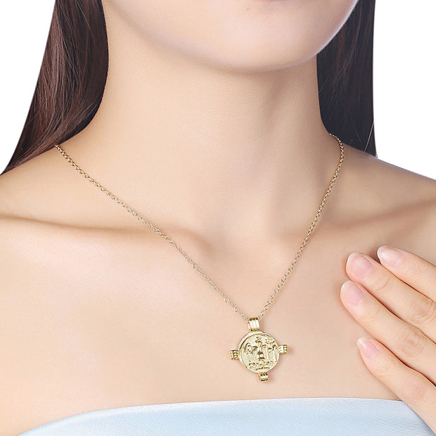 14K Gold Plating Ceaser Palace Medallion Pendant Necklace