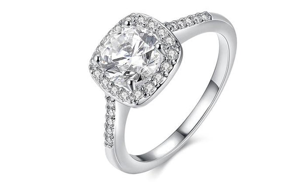 18K Gold-Plated Halo Ring Made with Swarovski Elements with Free Swarovski Elements Studs, , ALILY , ALILY   jewelryjewelry deals, swarovski crystal jewelry, groupon jewelry,, jewelry for mom, 