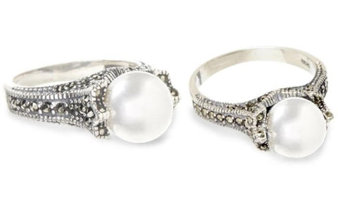 Freshwater Pearl And Genuine Marcasite Silver Ring
