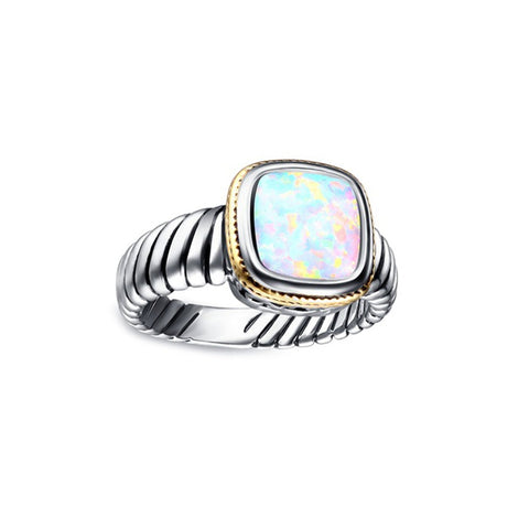 Fire Opal Oxidized Rhodium Plating Engagement Ring by Gembassy