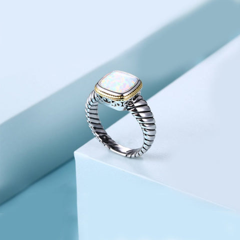 Fire Opal Oxidized Rhodium Plating Engagement Ring by Gembassy