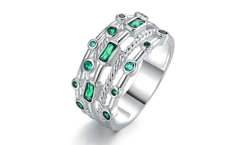 18K White Gold Plated 5 Layer Green Emerald Ring