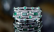 18K White Gold Plated 5 Layer Green Emerald Ring