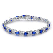 Lab-Created Blue Sapphire and Diamond Accent Tennis Bracelet