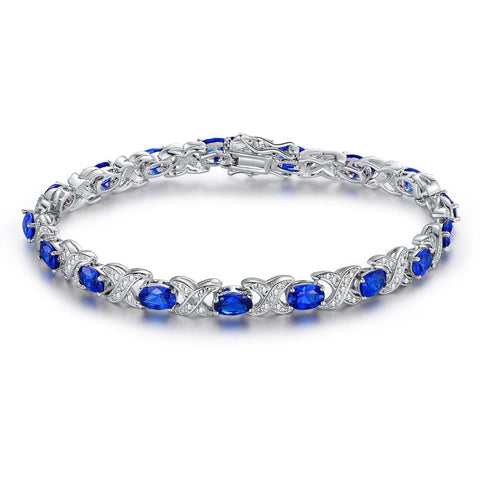 Lab-Created Blue Sapphire and Diamond Accent Tennis Bracelet