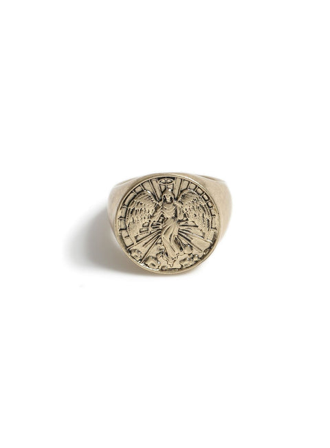 Sleek Angel Design Signet Ring in 14K Gold Plating