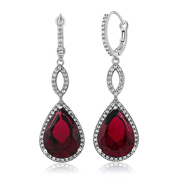 Ruby Pave Teardrop Infinity Drop Embellished with  Crystals in 18K White Gold Plated