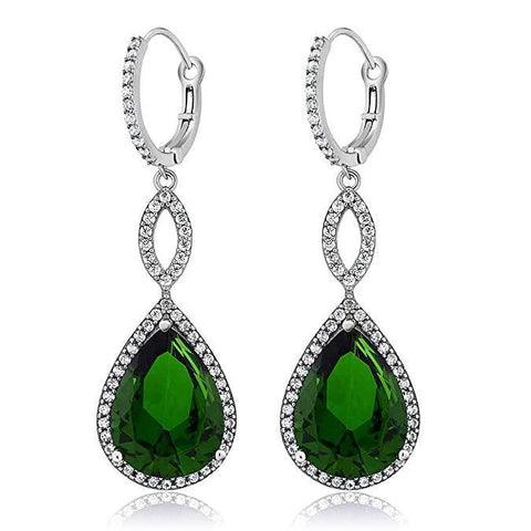 Emerald Pave Teardrop Infinity Drop Embellished with Swarovski Crystals in 18K White Gold Plated, Earring, ALILY , ALILY   jewelryjewelry deals, swarovski crystal jewelry, groupon jewelry,, jewelry for mom, 