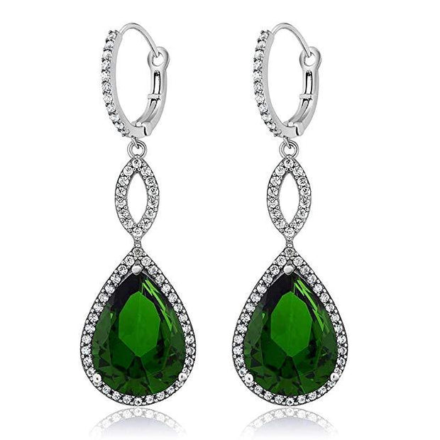 Emerald Pave Teardrop Infinity Drop Embellished with Swarovski Crystals in 18K White Gold Plated, Earring, ALILY , ALILY   jewelryjewelry deals, swarovski crystal jewelry, groupon jewelry,, jewelry for mom, 