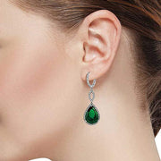 Emerald Pave Teardrop Infinity Drop Embellished with Swarovski Crystals in 18K White Gold Plated, Earring, ALILY , ALILY   jewelryjewelry deals, swarovski crystal jewelry, groupon jewelry,, jewelry for mom, 