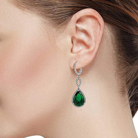 Emerald Pave Teardrop Infinity Drop Embellished with Swarovski Crystals in 18K White Gold Plated, Earring, ALILY , ALILY   jewelryjewelry deals, swarovski crystal jewelry, groupon jewelry,, jewelry for mom, 