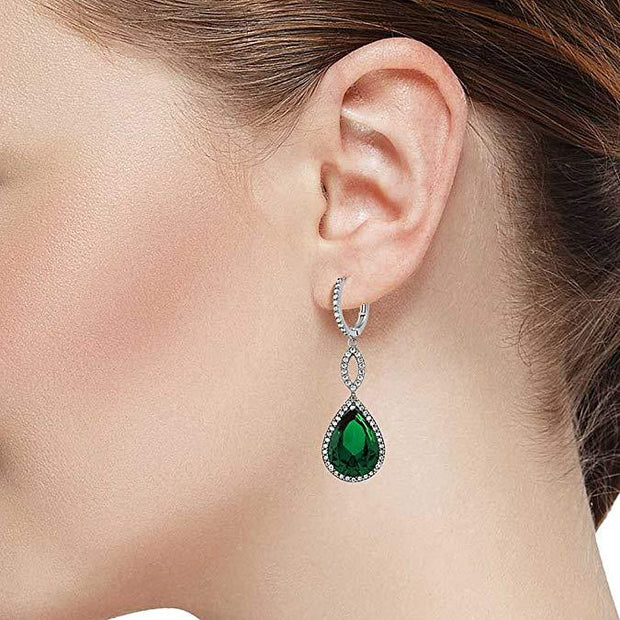 Emerald Pave Teardrop Infinity Drop Embellished with Swarovski Crystals in 18K White Gold Plated, Earring, ALILY , ALILY   jewelryjewelry deals, swarovski crystal jewelry, groupon jewelry,, jewelry for mom, 