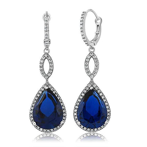 Sapphire Pave Teardrop Infinity Drop Embellished with  Crystals in 18K White Gold Plated