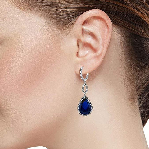 Sapphire Pave Teardrop Infinity Drop Embellished with  Crystals in 18K White Gold Plated