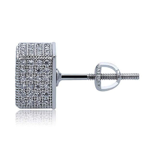Pave Square Stud Earring Embellished with  Crystals in 18K White Gold Plated