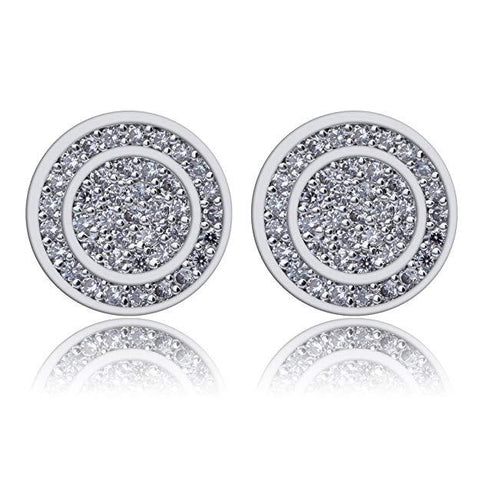 Pave Disc Stud Earring Embellished with  Crystals in 18K White Gold Plated