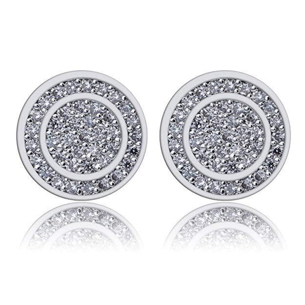 Pave Disc Stud Earring Embellished with  Crystals in 18K White Gold Plated
