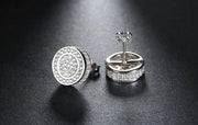 Pave Disc Stud Earring Embellished with  Crystals in 18K White Gold Plated