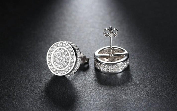 Pave Disc Stud Earring Embellished with  Crystals in 18K White Gold Plated