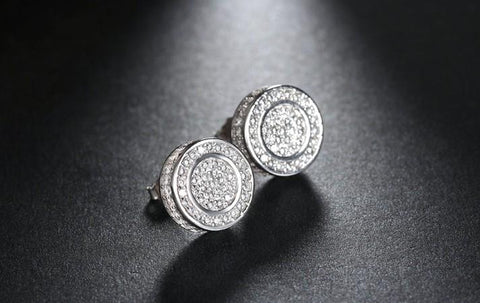 Pave Disc Stud Earring Embellished with  Crystals in 18K White Gold Plated