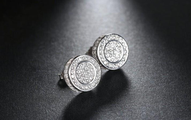 Pave Disc Stud Earring Embellished with  Crystals in 18K White Gold Plated