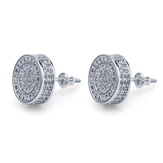 Pave Disc Stud Earring Embellished with  Crystals in 18K White Gold Plated