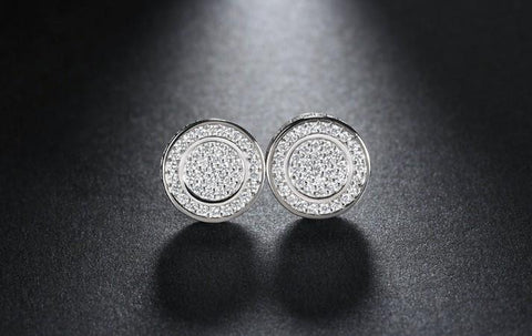 Pave Disc Stud Earring Embellished with  Crystals in 18K White Gold Plated