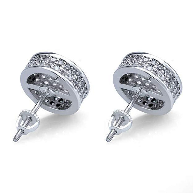 Pave Disc Stud Earring Embellished with  Crystals in 18K White Gold Plated