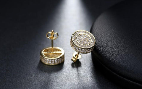 Pave Disc Stud Earring Embellished with  Crystals in 18K Gold Plated
