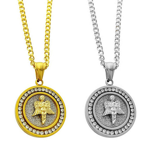 Elements My Angel Circular Pendant Necklace in 14K Gold Plating - Two Options Available