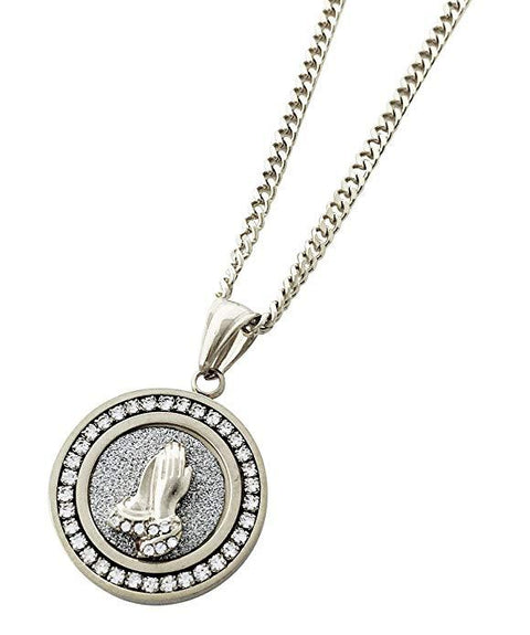 Pave Praying Hands Necklace Embellished with  Crystals in 18K White Gold Plated