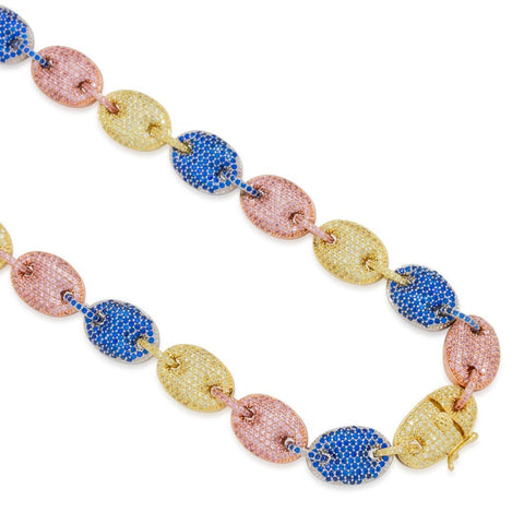 Pave Gucci Link Mariner Tri Color 16" Choker Necklace in 18K Gold Plated