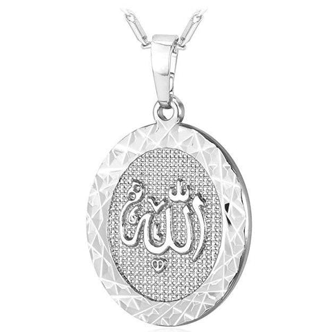 "Allah" God Almight Arabic Script Pendant Medallion Necklace in 18K White Gold Plated, Necklace, ALILY , ALILY   jewelryjewelry deals, swarovski crystal jewelry, groupon jewelry,, jewelry for mom, 