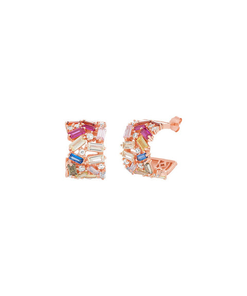 Pave Baugette Cuff Stud Earring Embellished with  Crystals in 18K Rose Gold Plated