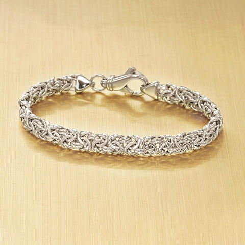 American Classic Byzantine Sleek Chain Bracelet in 14K White Gold Plating