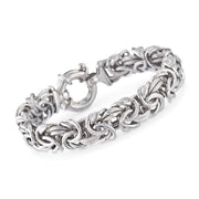 Thick Cut Bolivian Design Byzantine Unisex Bracelet in 14K White Gold Plating