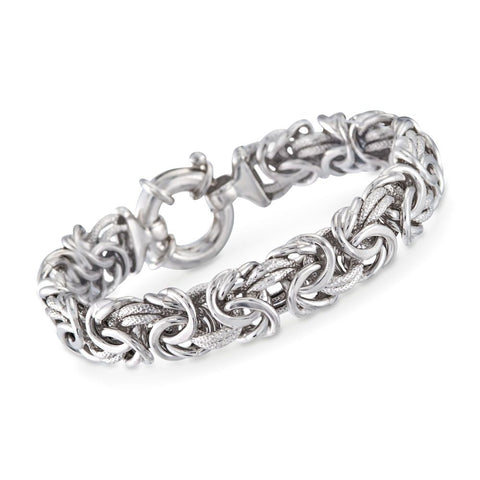 Thick Cut Bolivian Design Byzantine Unisex Bracelet in 14K White Gold Plating