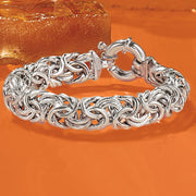 Thick Cut Bolivian Design Byzantine Unisex Bracelet in 14K White Gold Plating