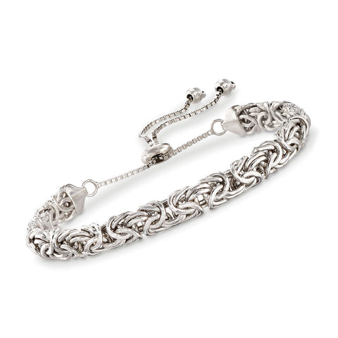 New York Design 14K White Gold Plating Byzantine Design Pull Clasp Bracelet