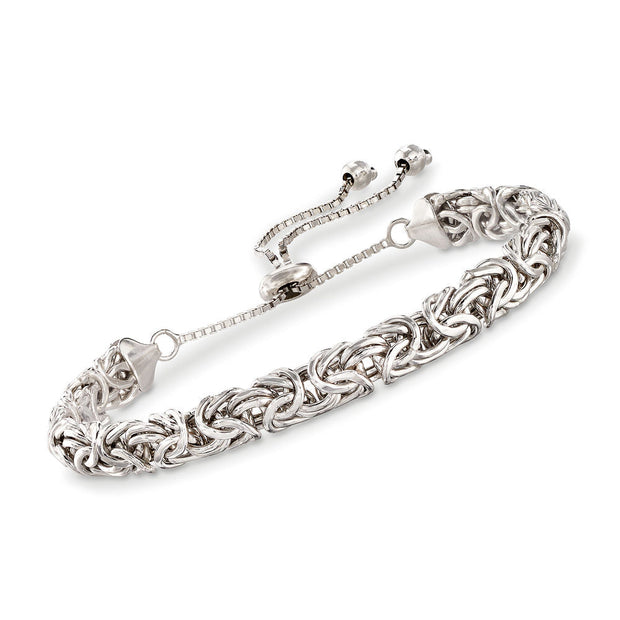 New York Design 14K White Gold Plating Byzantine Design Pull Clasp Bracelet