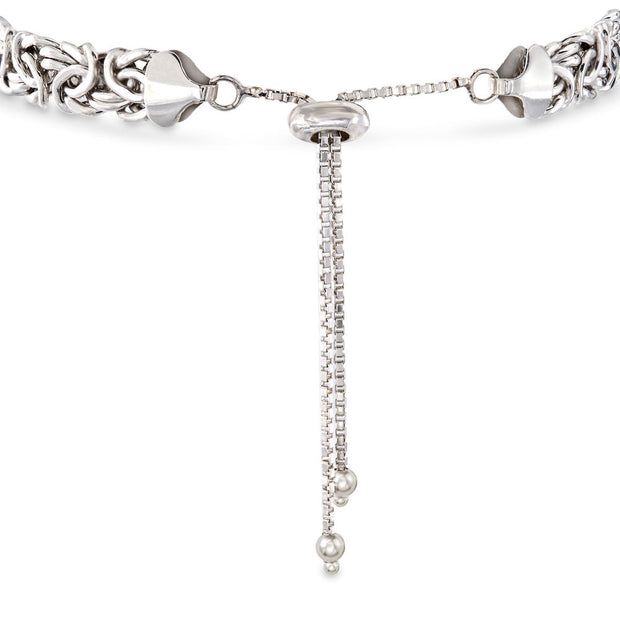 New York Design 14K White Gold Plating Byzantine Design Pull Clasp Bracelet