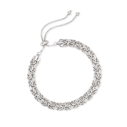 New York Design 14K White Gold Plating Byzantine Design Pull Clasp Bracelet